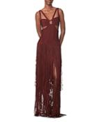Herve Leger Strappy Cutout Fringe Gown