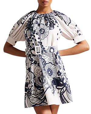 Ted Baker Soira Floral Print Puff Sleeve Mini Dress