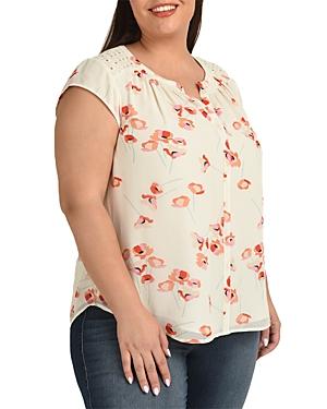 Daniel Rainn Plus Eyelet Floral Print Top