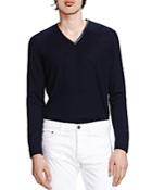 The Kooples Merino And Leather V-neck Sweater