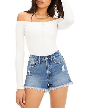 Good American Half Zip Off-the-shoulder Bodysuit