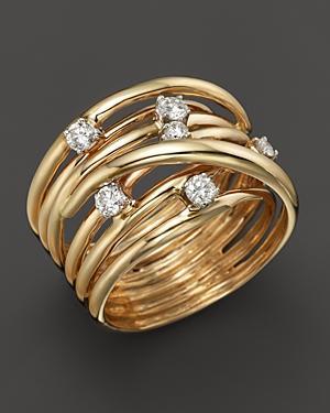 Diamond Station Crossover Band In 14k Yellow Gold, .35 Ct. T.w.