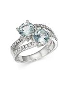 Aquamarine And Diamond Two Stone Ring In 14k White Gold