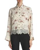 The Kooples Lace-trimmed Floral Silk Shirt