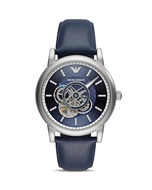 Armani Automatic Blue Leather Strap Watch, 43mm