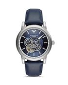 Armani Automatic Blue Leather Strap Watch, 43mm