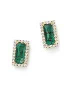 Meira T 14k Yellow Gold Emerald Rectangle Stud Earrings With Diamonds