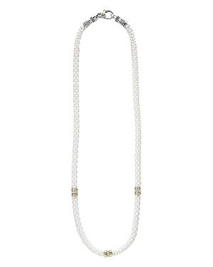 Lagos White Caviar Ceramic And 18k Yellow Gold 3-station Rope Necklace With Diamonds, 16