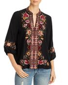 Johnny Was Nepal Embroidered Silk Peasant Blouse