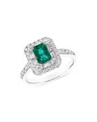 Bloomingdale's Emerald & Diamond Double Halo Ring In 14k White Gold - 100% Exclusive