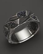 John Hardy Men's Classic Chain Silver Lava Band Ring With Black Sapphire