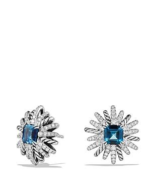 David Yurman Starburst Earrings With Diamonds And Hampton Blue Topaz In Silver