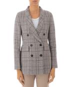 Peserico Checked Double-breasted Linen Blazer