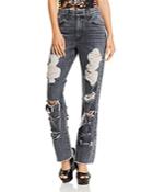 Alice + Olivia Genevive Extreme Distressed Girlfriend Jeans In Past Midnight