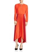 Maje Reona Color-blocked Pleated Midi Dress
