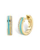 Moon & Meadow 14k Yellow Gold Turquoise & Diamond Huggie Hoop Earrings - 100% Exclusive