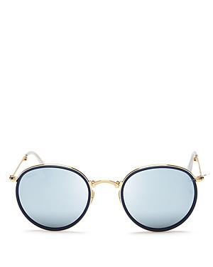 Ray-ban Foldable Round Mirrored Sunglasses, 51mm