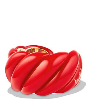David Yurman Red Resin Sculpted Cable Cuff Bracelet With 18k Gold