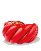 David Yurman Red Resin Sculpted Cable Cuff Bracelet With 18k Gold