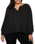 Belldini Plus Pleated Long Sleeve Blouse