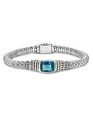 Lagos 18k Gold And Sterling Silver Caviar Color Bracelet With London Blue Topaz