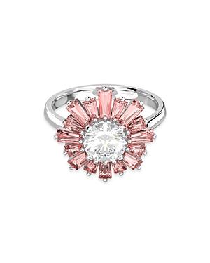 Swarovski Sunshine Pink Crystal Sun Statement Ring In Rhodium Plated