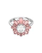 Swarovski Sunshine Pink Crystal Sun Statement Ring In Rhodium Plated