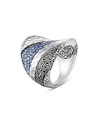 John Hardy Sterling Silver Classic Chain Blue Sapphire Hammered Saddle Statement Ring