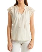 Lauren Ralph Lauren Crochet Detail Fluid Cotton Top