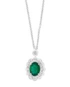 Bloomingdale's Emerald & Diamond Oval Pendant Necklace In 14k White Gold, 18 - 100% Exclusive