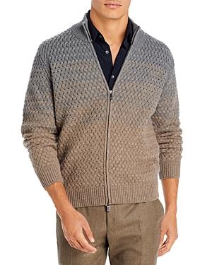 Corneliani Ombre Zip Front Cable Knit Sweater