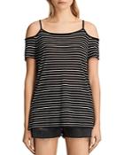 Allsaints Tyra Striped Cold-shoulder Top