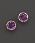 Amethyst And Diamond Halo Stud Earrings In 14k Rose Gold