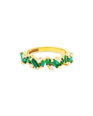 Suzanne Kalan 18k Yellow Gold Fireworks Emerald Baguette & Diamond Ring
