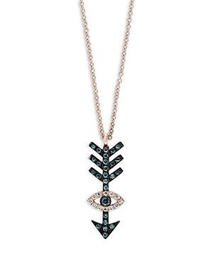 Bloomingdale's Blue & White Diamond Arrow And Evil Eye Pendant Necklace In 14k Rose Gold, 16-18 - 100% Exclusive