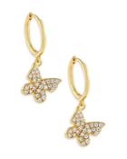 Adinas Jewels Pave Butterfly Charm Huggie Hoop Earrings In Gold Tone Sterling Silver