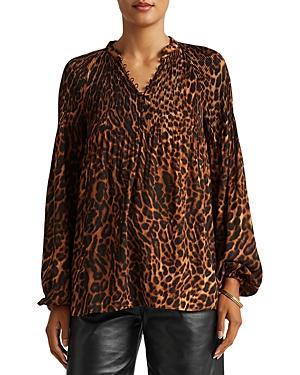 Lauren Ralph Lauren Animal Print Pleated Blouse