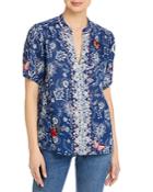 Johnny Was Puff Sleeve Effortless Printed Blouse