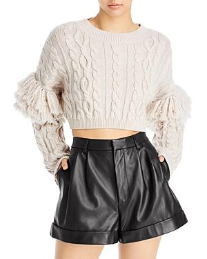 Alice And Olivia Kala Fringe Cable Knit Sweater