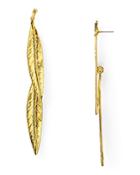 Kenneth Jay Lane Earrings - Gold Staples Feather Drop Earrings