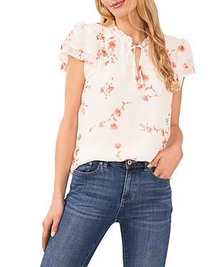Cece Floral Tie Neck Blouse