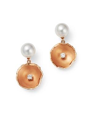 Own Your Story 14k Rose Gold The World Is Your Oyster Pearl & Diamond Drop Earrings