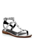 Rebecca Minkoff Sandy Metallic Leather Studded T Strap Sandals