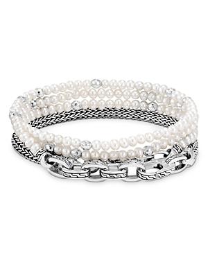 John Hardy Sterling Silver Classic Chain Freshwater Keshi Pearl Multi Wrap Transformable Bracelet