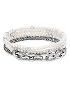 John Hardy Sterling Silver Classic Chain Freshwater Keshi Pearl Multi Wrap Transformable Bracelet