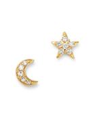 Bloomingdale's Diamond Moon & Star Stud Earrings In 14k Yellow Gold, 0.10 Ct. T.w. - 100% Exclusive