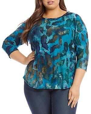 Karen Kane Plus Feather Jacquard Tie Dyed Burnout Shirt