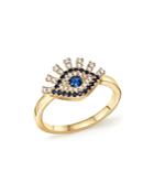 Sapphire And Diamond Evil Eye Ring In 14k Yellow Gold