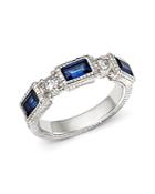 Judith Ripka Narrow Estate Triple Baguette Ring With White Sapphire And Blue Corundum