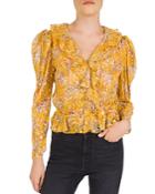 The Kooples Feuille D'or Ruffled Floral Silk-blend Top